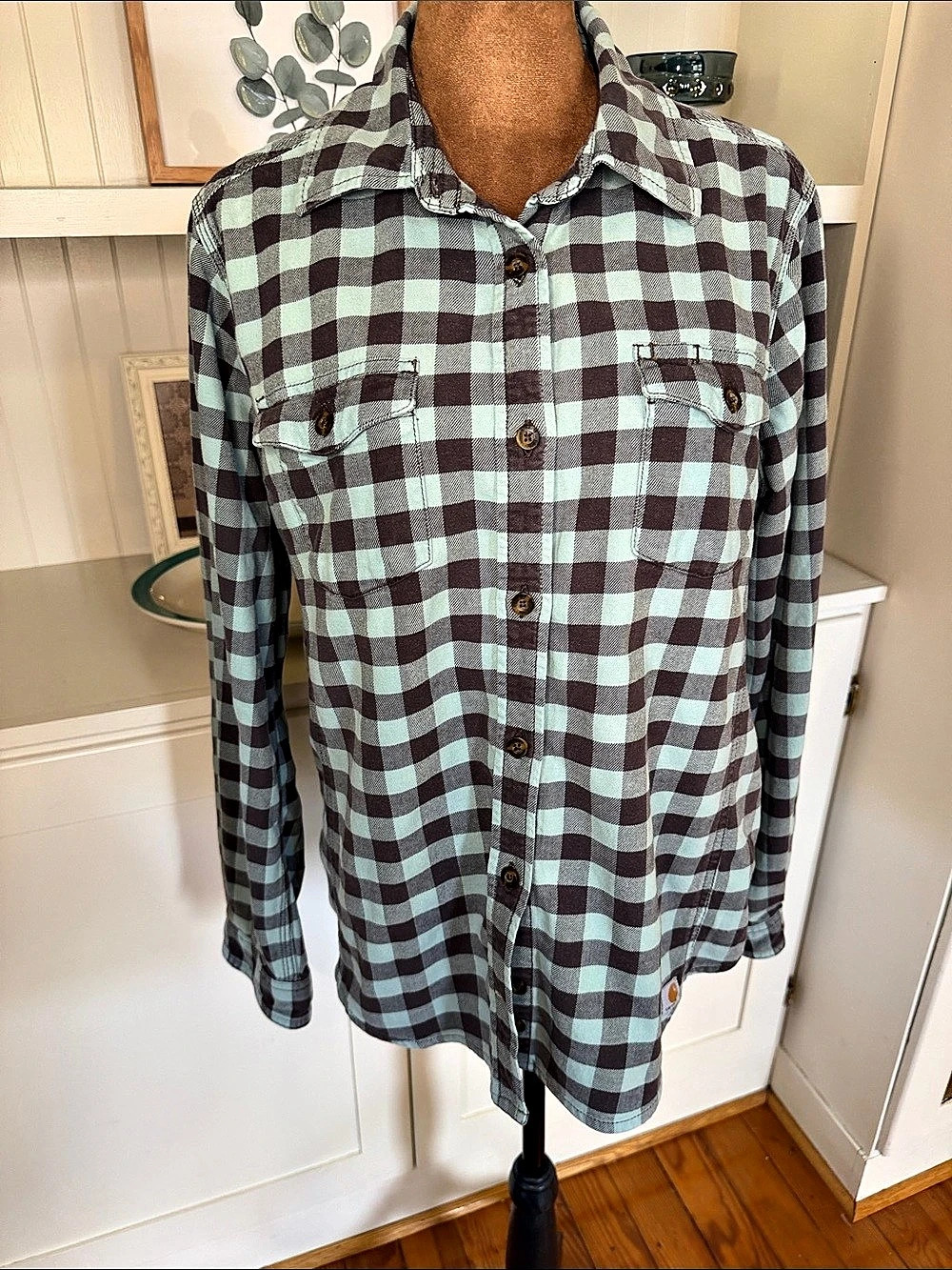 Carhartt Rugged Flex Relaxed Fit Flannel Plaid Shirt in teal and grey